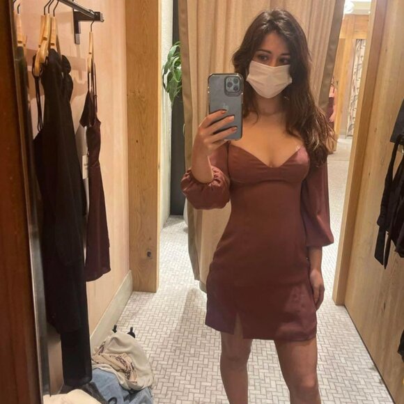 Aritzia Wilfred Novella Dress Long Sleeve Sweetheart Neck Burgundy Red Size 6 - Picture 5 of 6